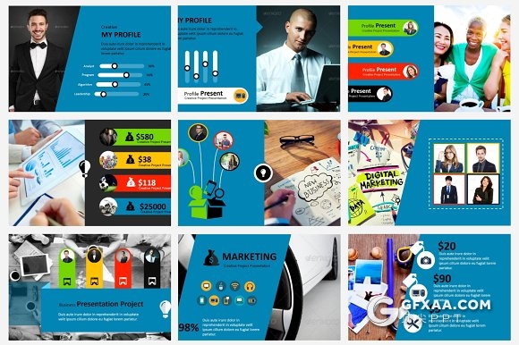 90页精美多色搭配设计企业商务通用PPT模板 - 顶尖PPT