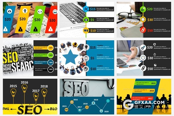 90页精美多色搭配设计企业商务通用PPT模板 - 顶尖PPT