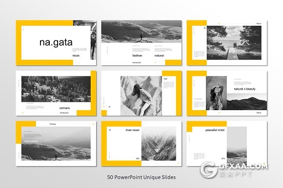 51页简约黄色边框通用PPT模板7种配色主题 - 顶尖PPT