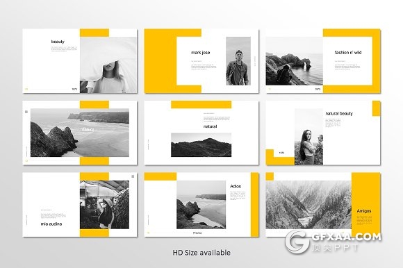 51页简约黄色边框通用PPT模板7种配色主题 - 顶尖PPT