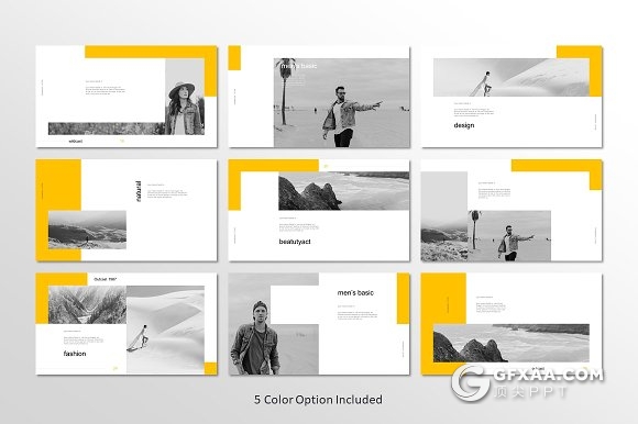 51页简约黄色边框通用PPT模板7种配色主题 - 顶尖PPT