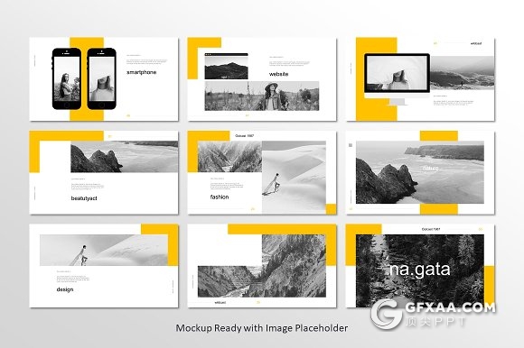 51页简约黄色边框通用PPT模板7种配色主题 - 顶尖PPT