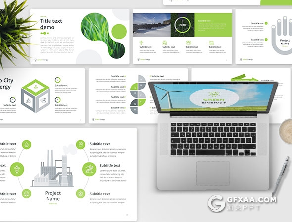 52页绿色能源PPT模板20种XML配色文件 - 顶尖PPT