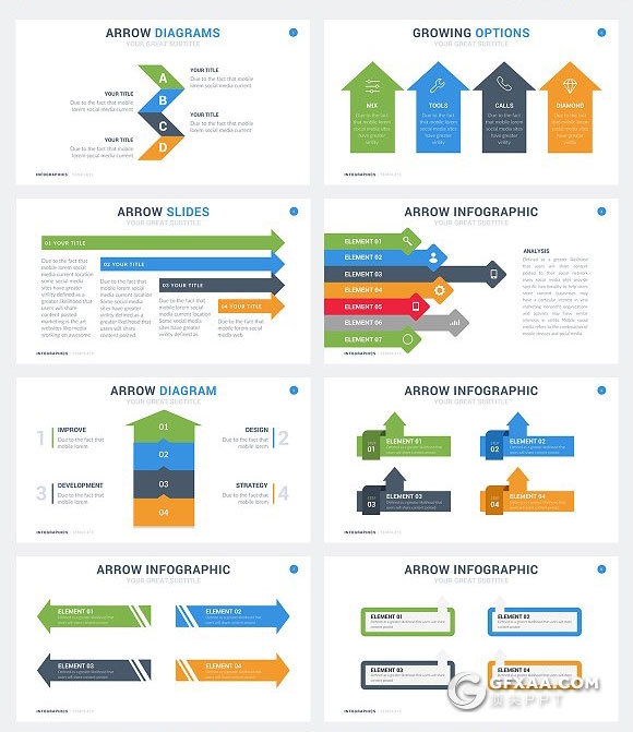 34页箭头指向信息图形图表keynote模板 - 顶尖PPT