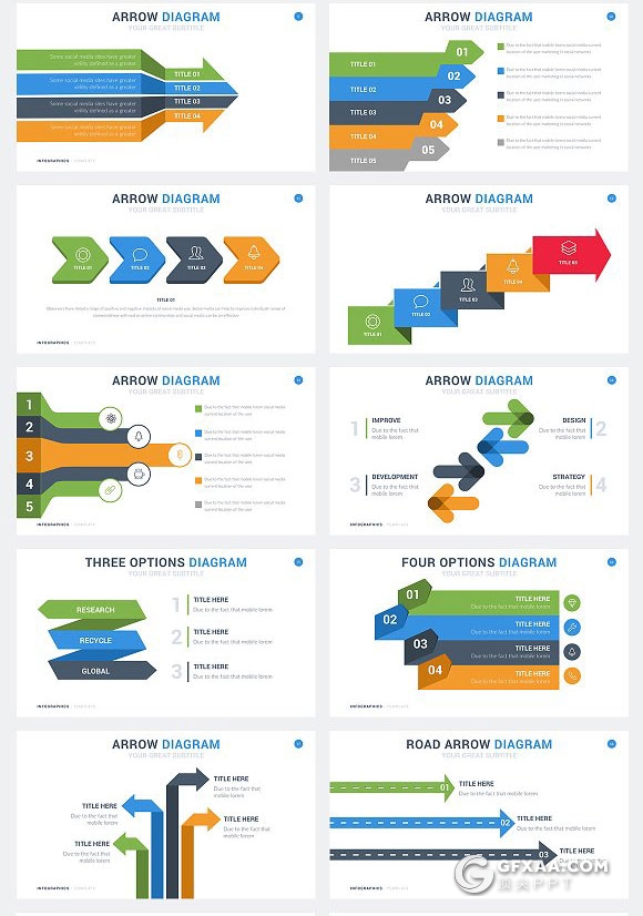34页箭头指向信息图形图表keynote模板 - 顶尖PPT