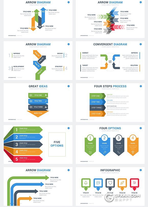 34页箭头指向信息图形图表keynote模板 - 顶尖PPT