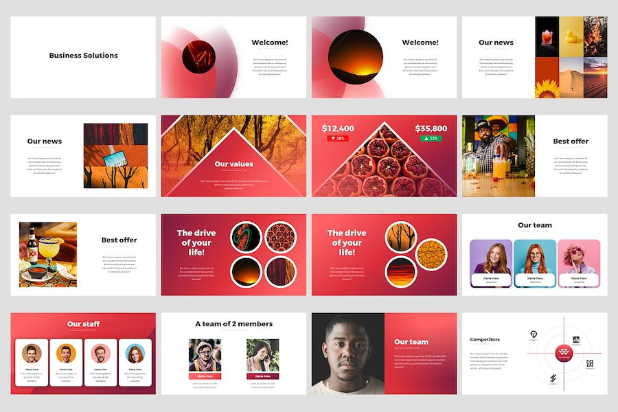 红色企业业务合作解决方案商业计划项目汇报展示通用PPT模板 - 顶尖PPT