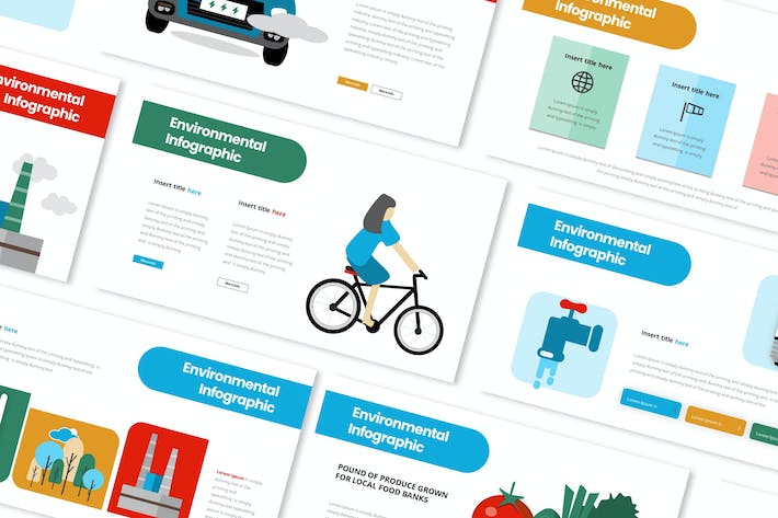 保护环境绿色出行垃圾分类信息图表PPT模板 - 顶尖PPT