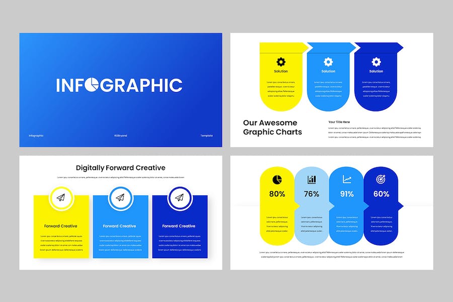 蓝黄色箭头条形圆形数据信息图keynote模板 - 顶尖PPT