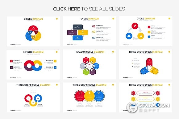 69页圆形环绕信息图形图表PPT模板 - 顶尖PPT
