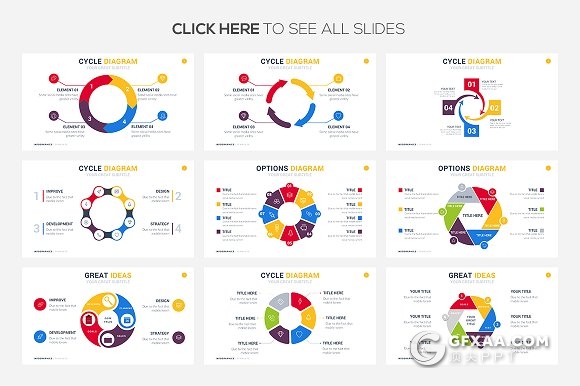 69页圆形环绕信息图形图表PPT模板 - 顶尖PPT