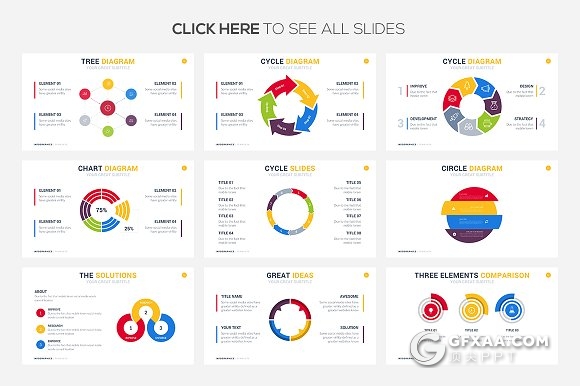 69页圆形环绕信息图形图表PPT模板 - 顶尖PPT