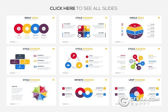 69页圆形环绕信息图形图表PPT模板 - 顶尖PPT