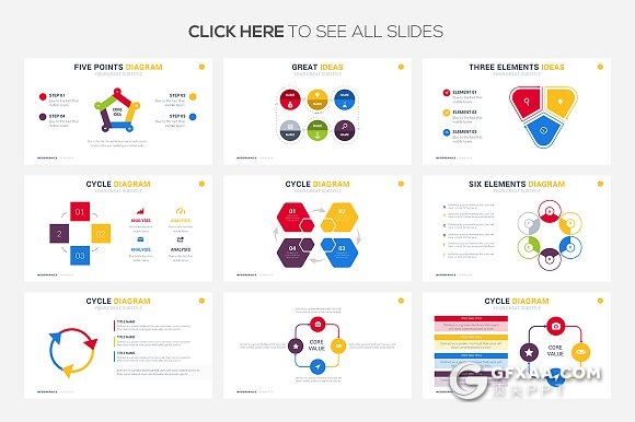 69页圆形环绕信息图形图表PPT模板 - 顶尖PPT