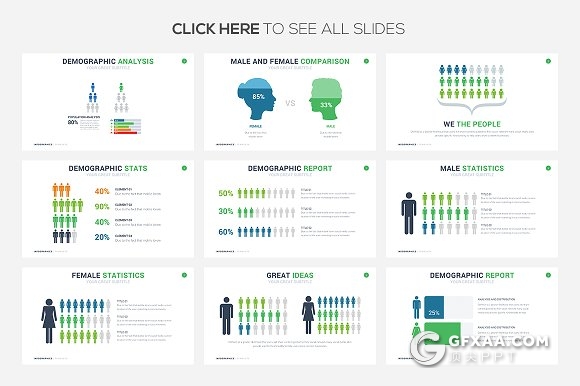 18页人口信息男女比例统计keynote图形模板 - 顶尖PPT