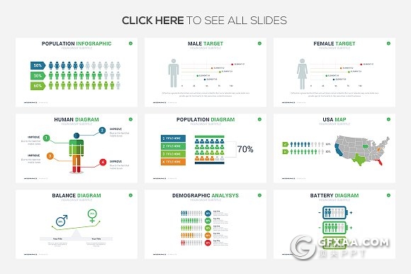 18页人口信息男女比例统计keynote图形模板 - 顶尖PPT
