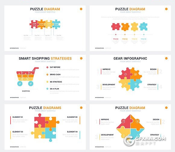 19页创意拼图信息图形图表PPT模板 - 顶尖PPT