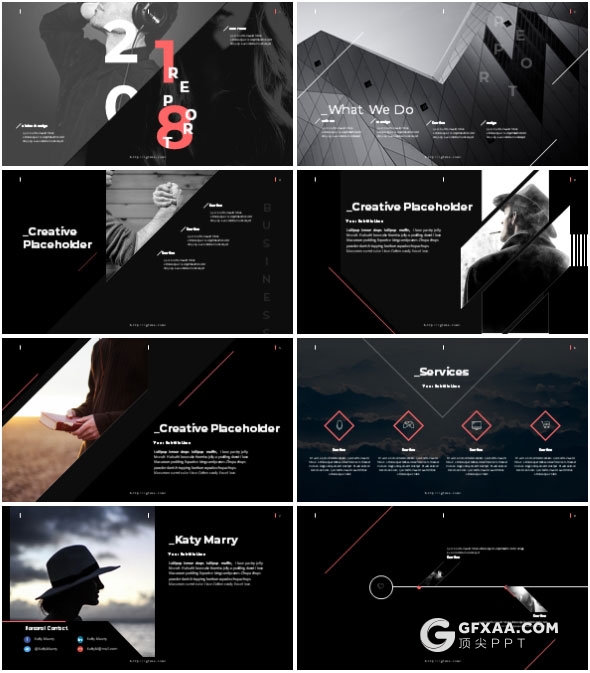 2018创意图形组合杂志风格PPT模板 - 顶尖PPT