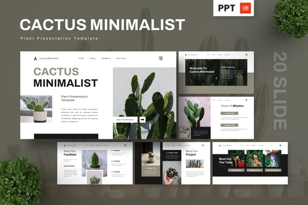 仙人掌极简风格PPT模板 - 顶尖PPT