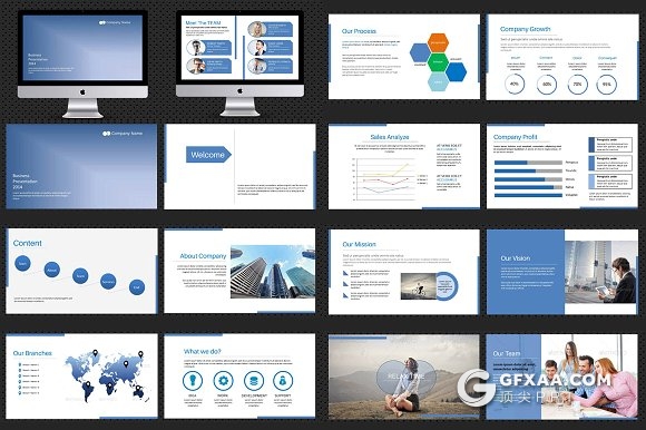 30页蓝色公司介绍业务宣传PPT模板 - 顶尖PPT