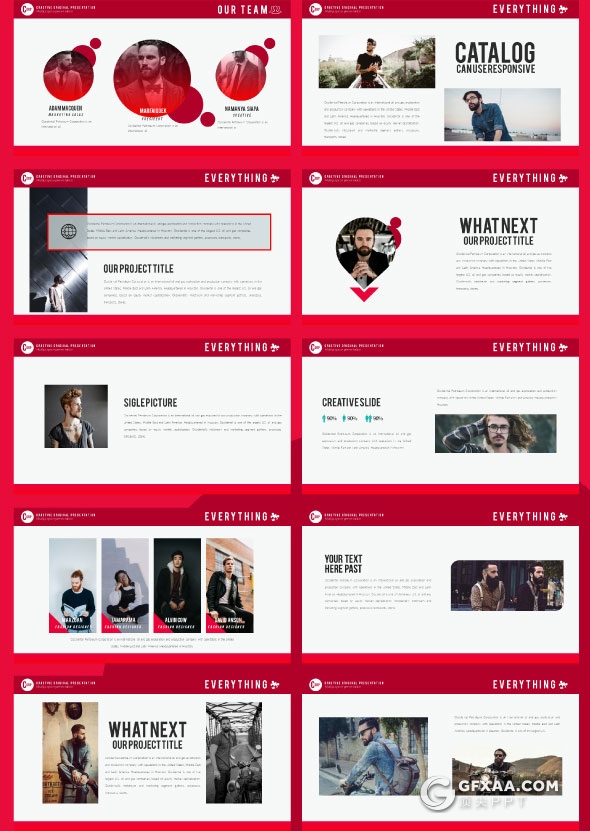 55页大红色集团会议多功能PPT模板 - 顶尖PPT