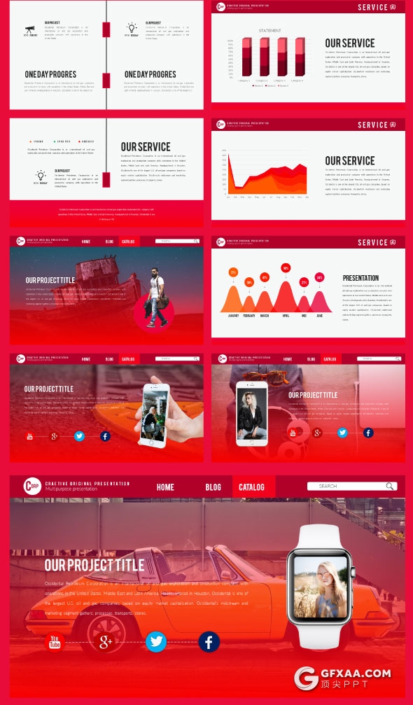 55页大红色集团会议多功能PPT模板 - 顶尖PPT