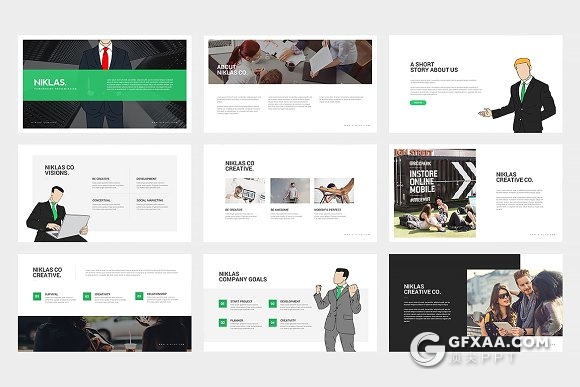 45页矢量卡通商务人物PPT模板6种配色 - 顶尖PPT