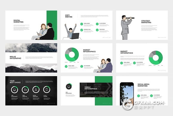 45页矢量卡通商务人物PPT模板6种配色 - 顶尖PPT