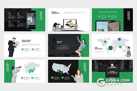 45页矢量卡通商务人物PPT模板6种配色 - 顶尖PPT