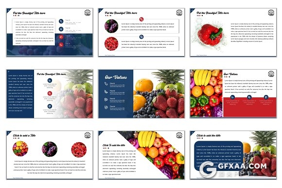 27页食物展示PPT模板60多种XML配色文件 - 顶尖PPT