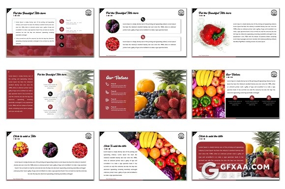 27页食物展示PPT模板60多种XML配色文件 - 顶尖PPT