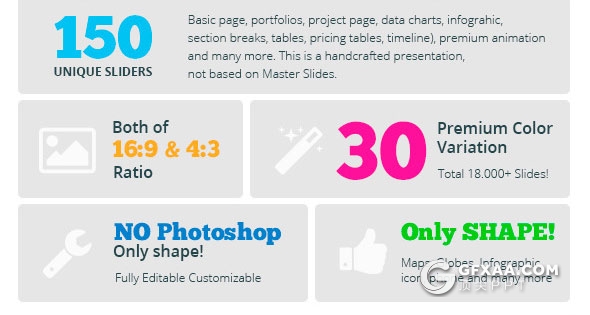 150页商务风格大图形统计汇报keynote模板30种配色 - 顶尖PPT