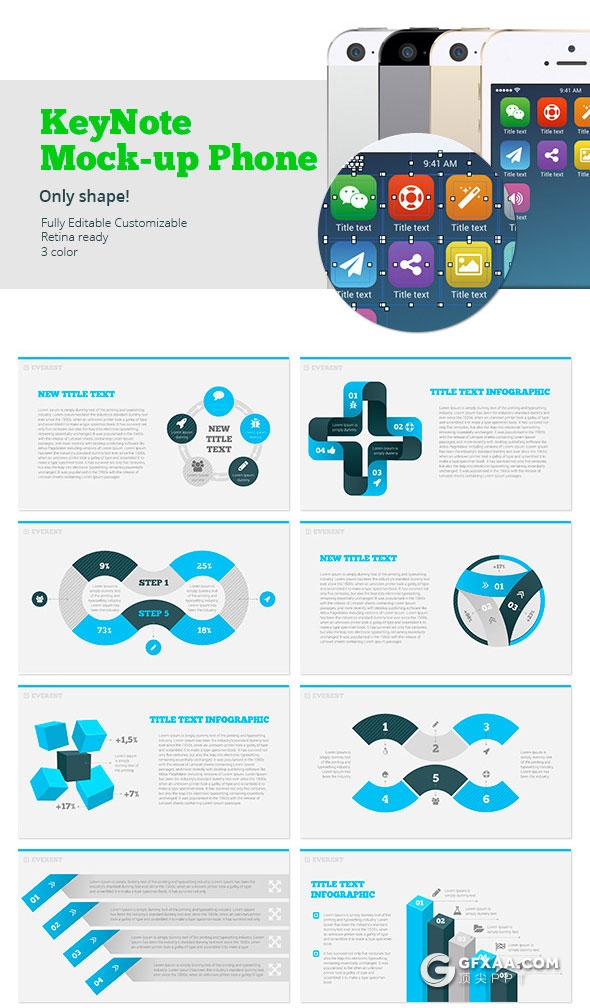 150页商务风格大图形统计汇报keynote模板30种配色 - 顶尖PPT