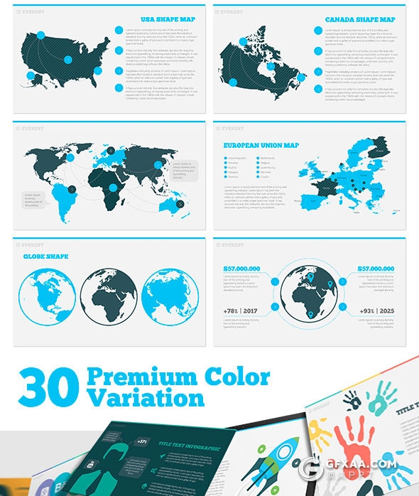 150页商务风格大图形统计汇报keynote模板30种配色 - 顶尖PPT
