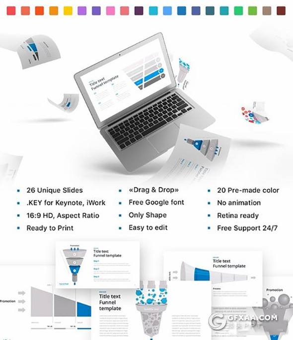 26页漏斗图形锥形图形20种配色keynote模板 - 顶尖PPT