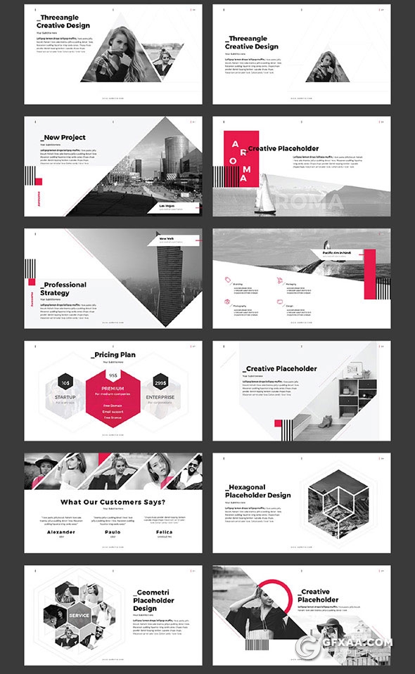 57页创意图形组合艺术风格PPT模板10种配色主题 - 顶尖PPT
