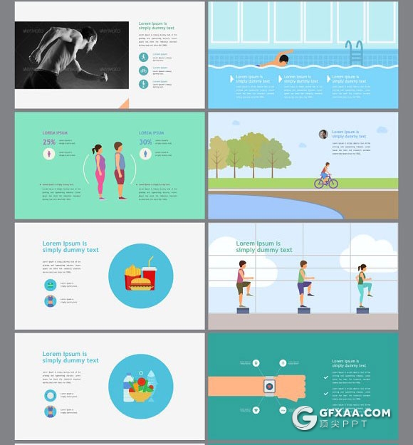 30页卡通风格运动健身PPT模板 - 顶尖PPT