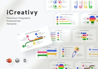 彩色铅笔造型教育信息图形PPT模板 - 顶尖PPT