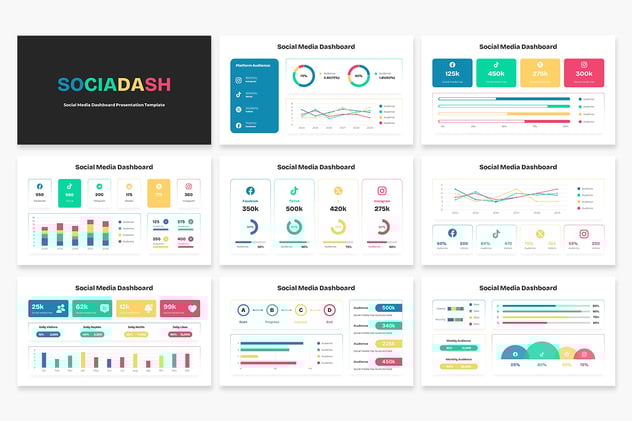 社交媒体平台仪表板数据分析PPT模板 - 顶尖PPT