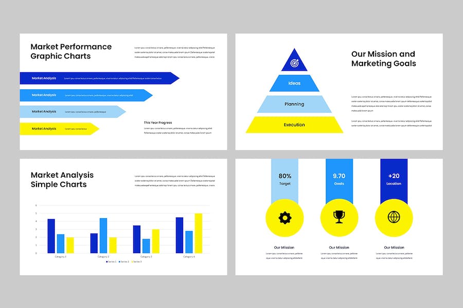 蓝黄色箭头条形圆形数据信息图keynote模板 - 顶尖PPT