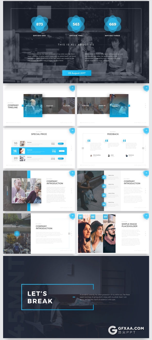 61页精致设计欧美商务风格PPT模板11种配色 - 顶尖PPT