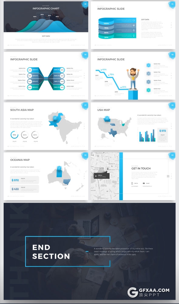 61页精致设计欧美商务风格PPT模板11种配色 - 顶尖PPT