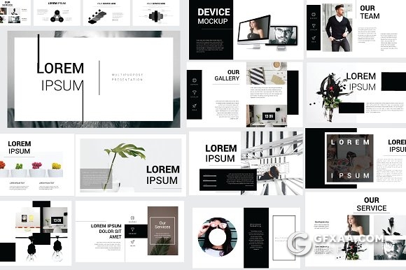 57页黑白简约风格业务展示投资组合PPT模板 - 顶尖PPT