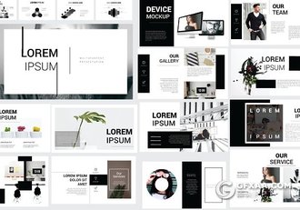 57页黑白简约风格业务展示投资组合PPT模板 - 顶尖PPT