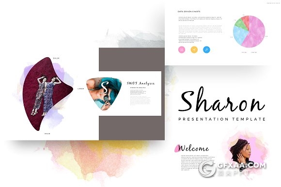 114页欧美水彩唯美艺术风格PPT模板 - 顶尖PPT