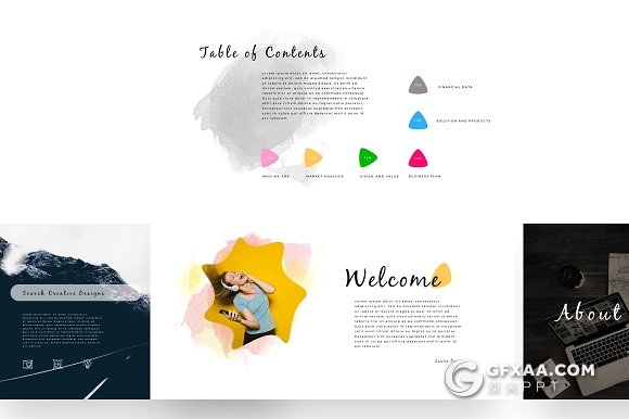 114页欧美水彩唯美艺术风格PPT模板 - 顶尖PPT