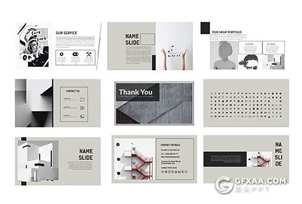 49页国外简约风格作品展示PPT模板 - 顶尖PPT