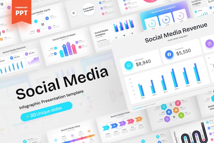 社交媒体信息图表分析统计PPT模板 - 顶尖PPT