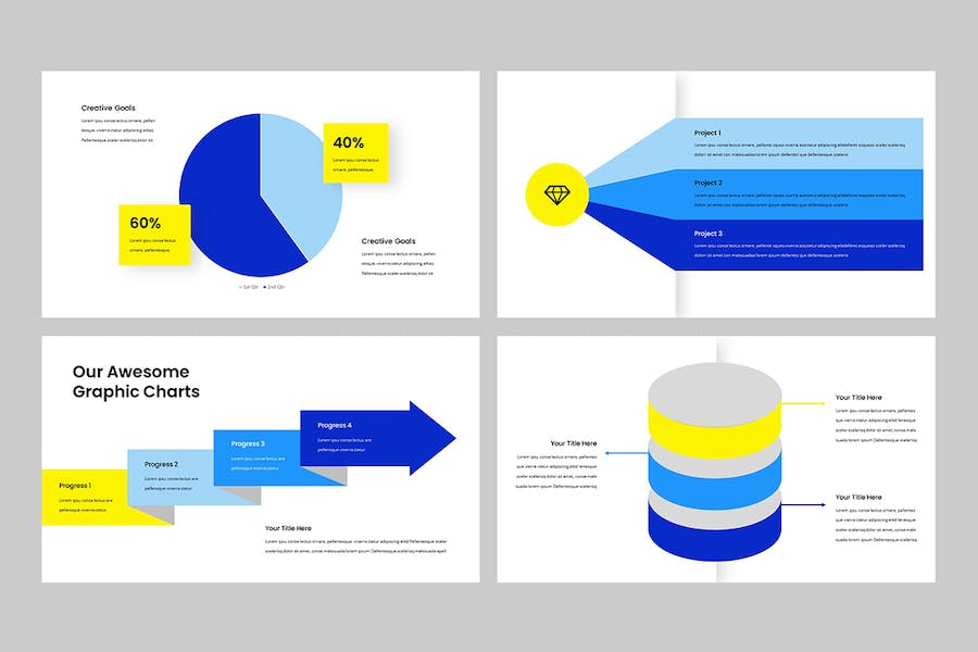 蓝黄色箭头条形圆形数据信息图keynote模板 - 顶尖PPT