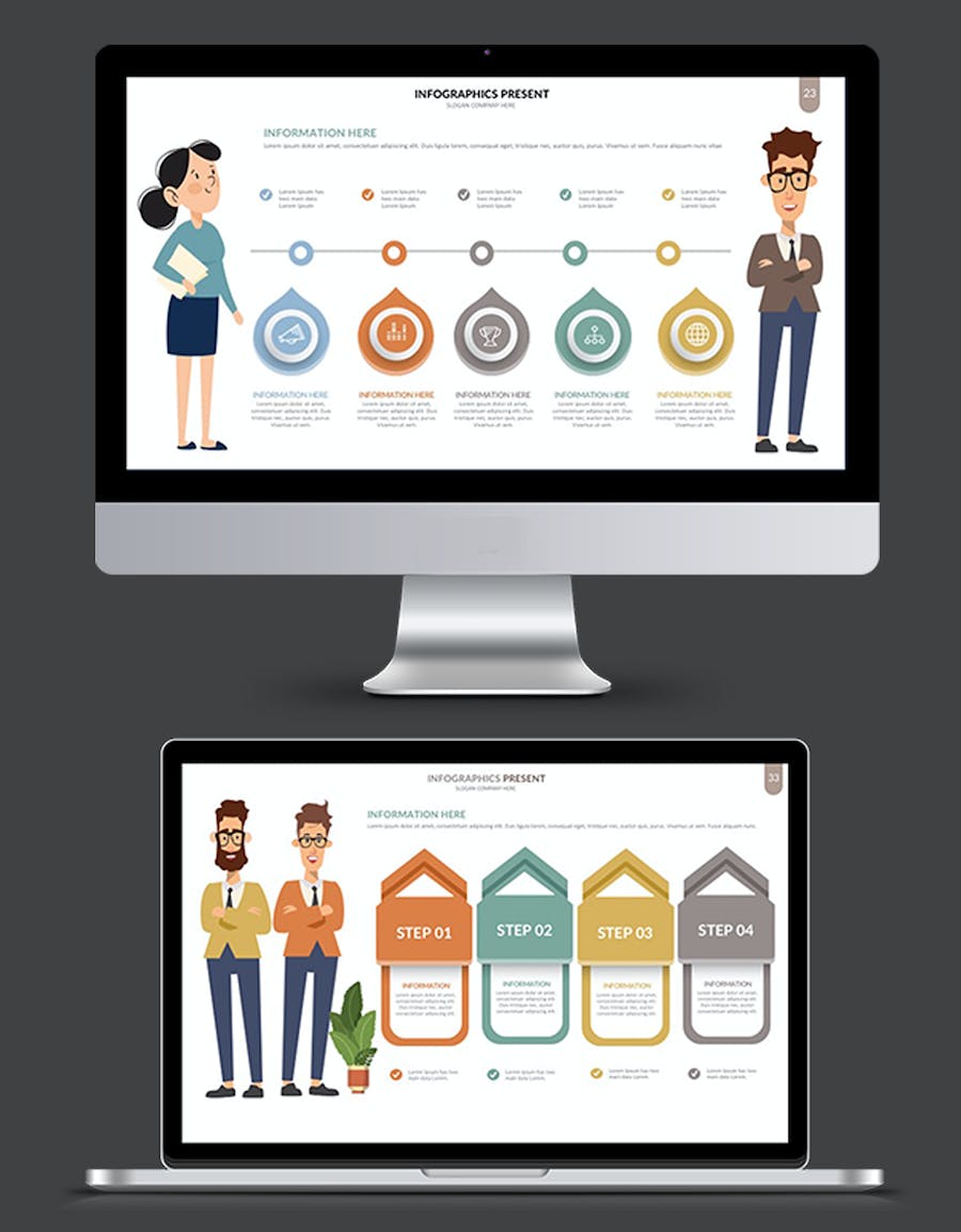 卡通人物标签图信息图表PPT模板 - 顶尖PPT